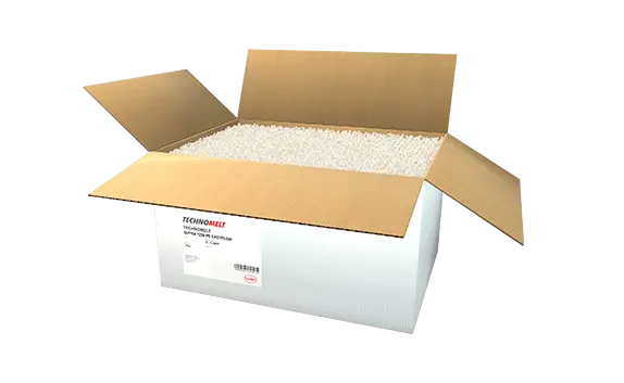Karton mit dem Schmelzklebstoff Hotmelt Supra 7220-21-PS