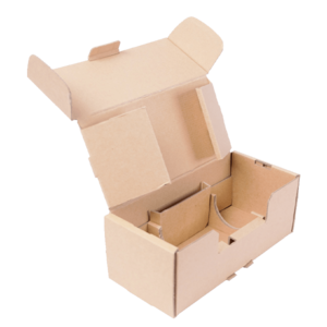 Individuelle Verpackungsentwicklung für nachhaltige Wellpappe-Stanzverpackungen mit mehreren Inlays für diverse Produktaufnahmen.