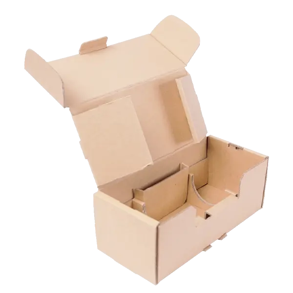 Individuelle Verpackungsentwicklung für nachhaltige Wellpappe-Stanzverpackungen mit mehreren Inlays für diverse Produktaufnahmen.