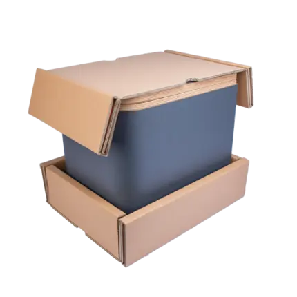 Trenntoilette in maßgeschneiderter Wellpapp-Verpackung für optimalen Schutz und weniger Transportschäden.