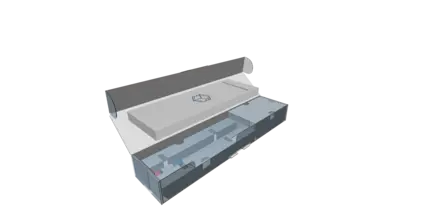 CAD-Modell der neuen Verpackung aus 100 % Wellpappe und somit Nachhaltigkeit und Kosteneinsparung der Kunststoffsteuer.