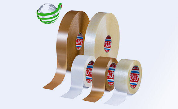Sortiment nachhaltiger Packbänder von tesa
