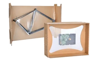 Freigestelltes Bild zeigt einen mit einer Spannfolie fixierten Fahrradrahmen.