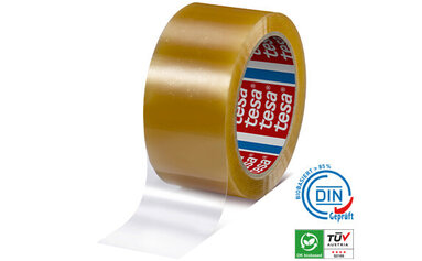 tesa® 60400 Packband aus PLA Freigestelltes Bild des nachhaltigen Folien-Packband tesa® 60400 aus PLA.