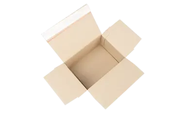 Freigestelltes Bild zeigt einen geöffneten Karton mit Automatikboden von oben.