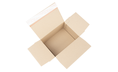 Freigestelltes Bild zeigt einen geöffneten Karton mit Automatikboden von oben.