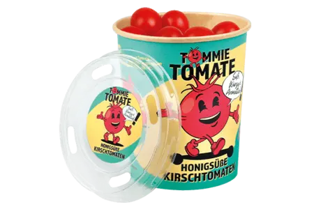 Pappbecher mit Deckel - gefüllt mit Cherrytomaten
