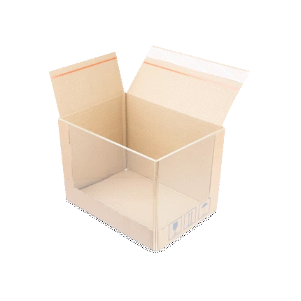 Animation, die zeigt, wie ein Produkt mit der Block & Brace-Methode in ein Paket verpackt wird.