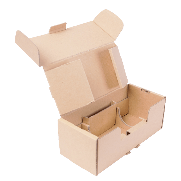 Individuelle Verpackungsentwicklung für nachhaltige Wellpappe-Stanzverpackungen mit mehreren Inlays für diverse Produktaufnahmen.